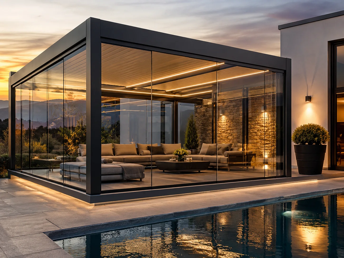 Havuz çevresine uyumlu modern pergola tasarımı