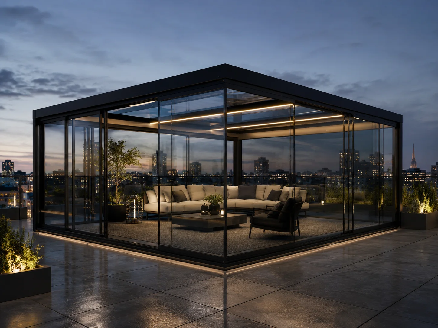 Teras üzerindeki kahvaltı ve oturma alanına uygulanan pergola modeli