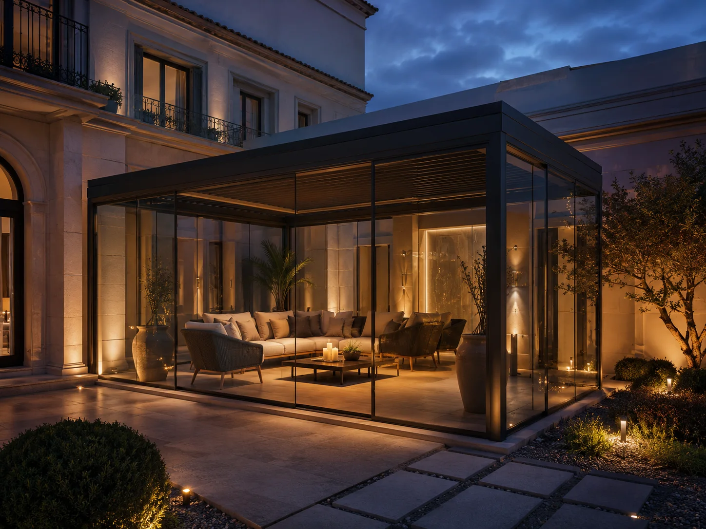 Villa mimarisi ve bahçe düzeniyle uyumlu pergola tasarımı