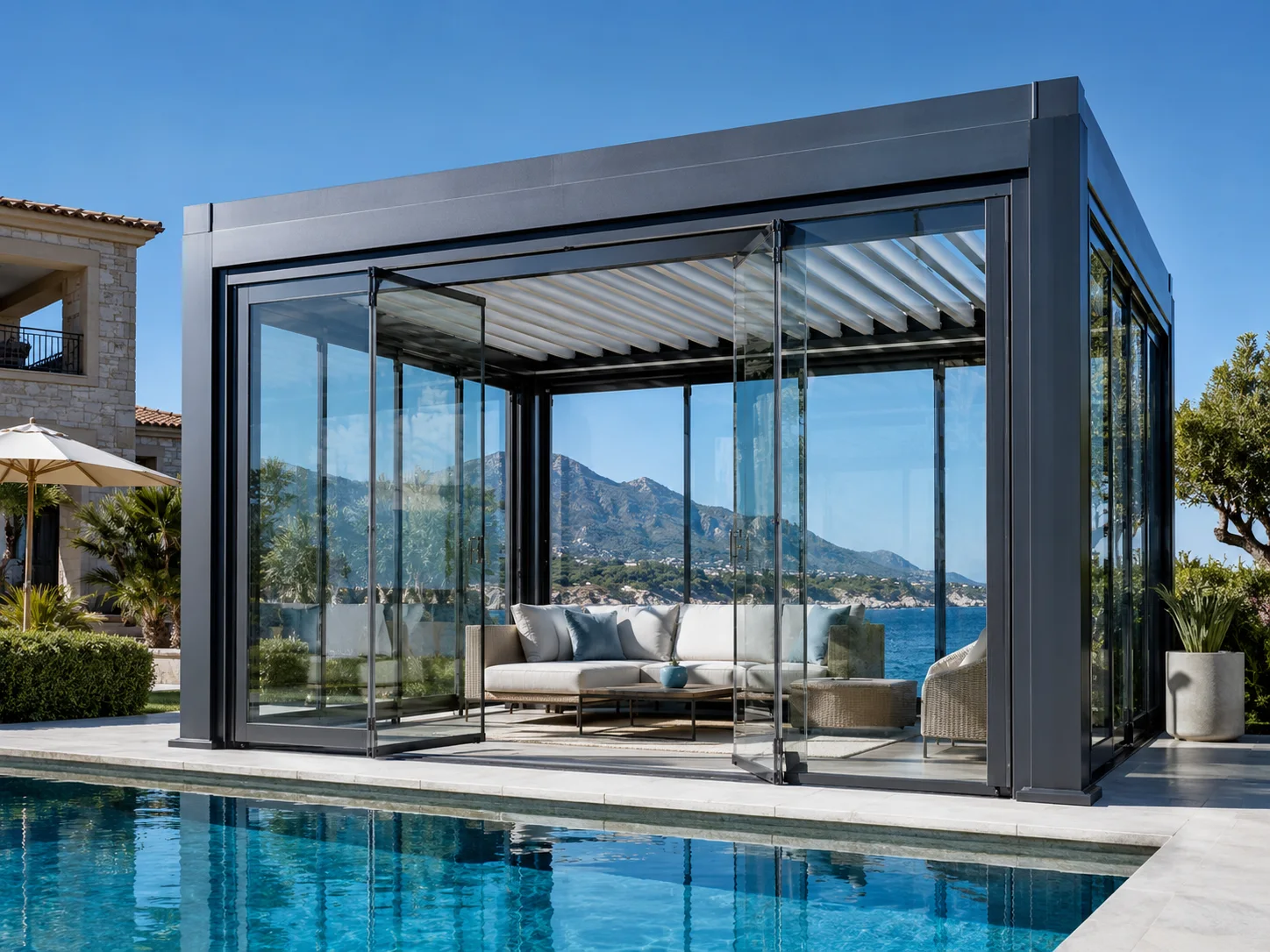 Motorlu açılır kapanır otomatik pergola tavanı