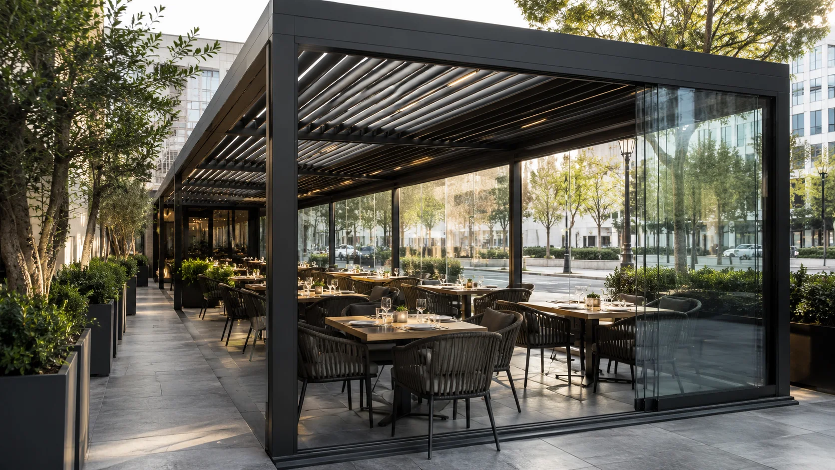 Bartın villa bahçesinde ölçüye özel modern pergola sistemi