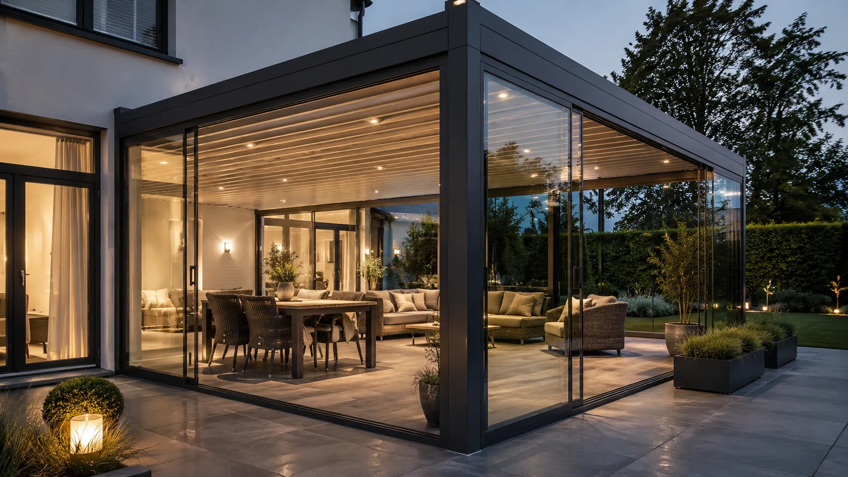 Bayburt villa bahçesinde ölçüye özel modern pergola sistemi