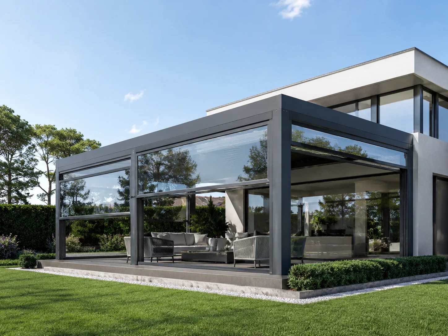 Çorum villa bahçesinde ölçüye özel modern pergola sistemi