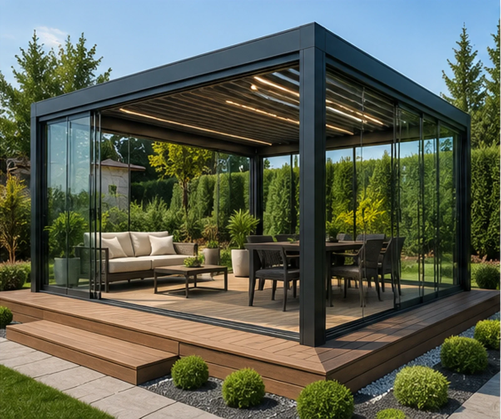 Elazığ villa bahçesinde ölçüye özel modern pergola sistemi