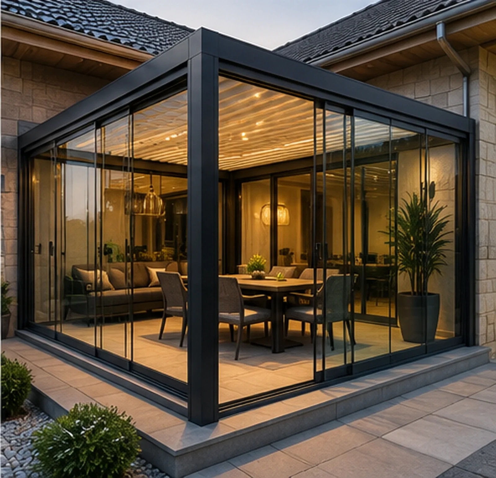 Erzincan villa bahçesinde ölçüye özel modern pergola sistemi