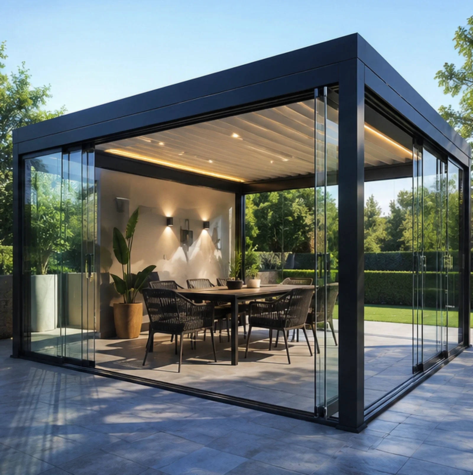 Eskişehir villa bahçesinde ölçüye özel modern pergola sistemi