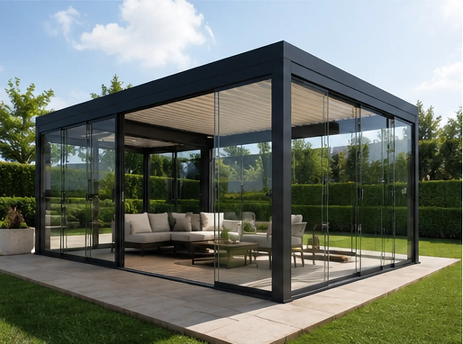 Gaziantep villa bahçesinde ölçüye özel modern pergola sistemi