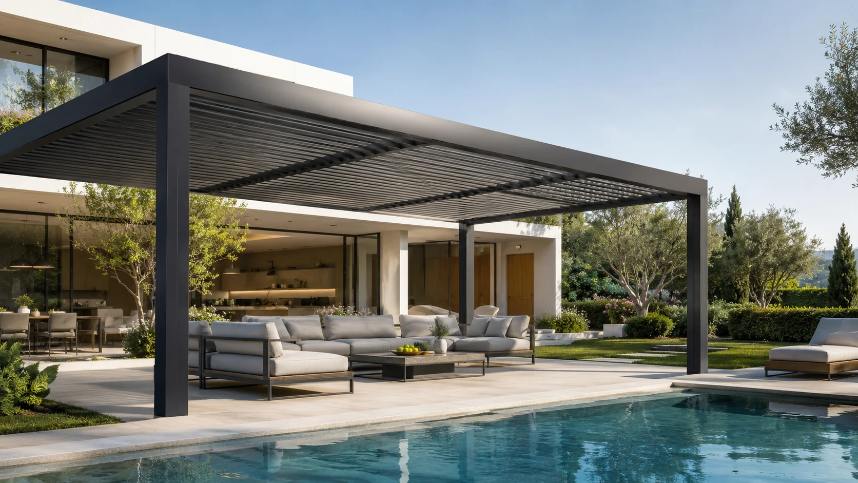 Hakkari villa bahçesinde ölçüye özel modern pergola sistemi