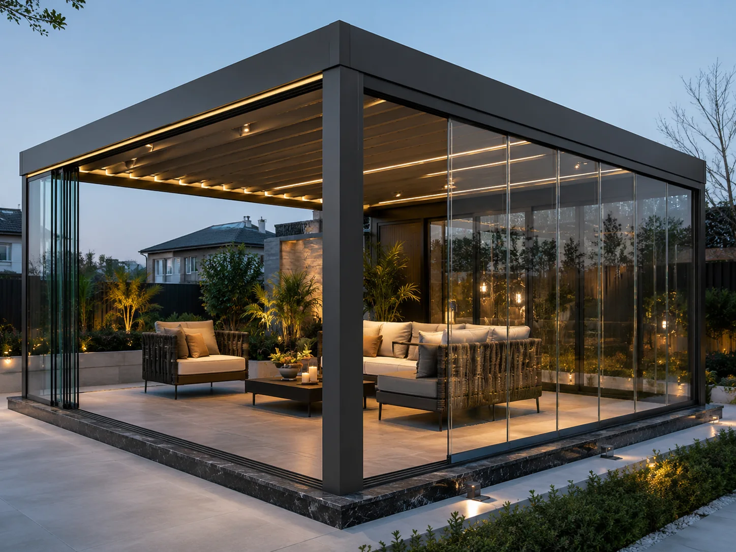 Iğdır villa bahçesinde ölçüye özel modern pergola sistemi