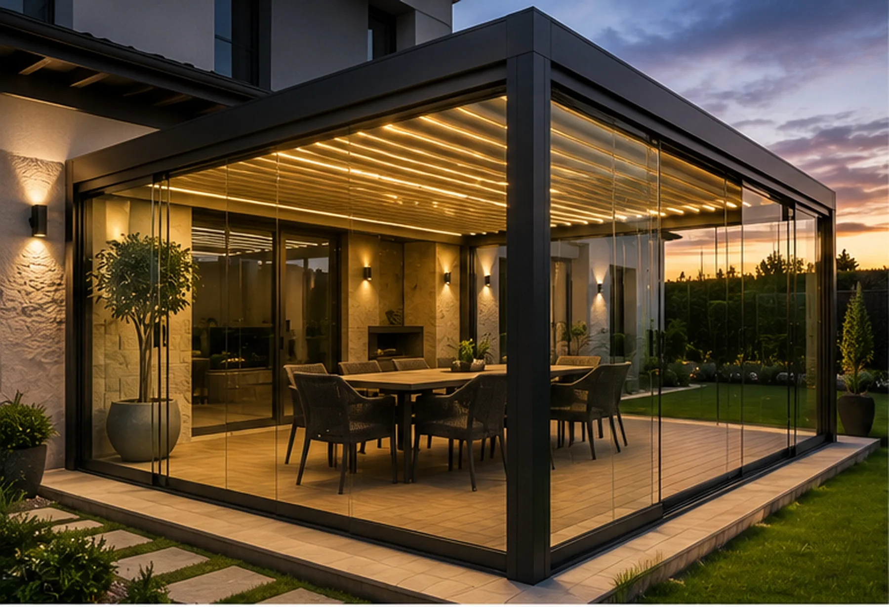 Kahramanmaraş villa bahçesinde ölçüye özel modern pergola sistemi