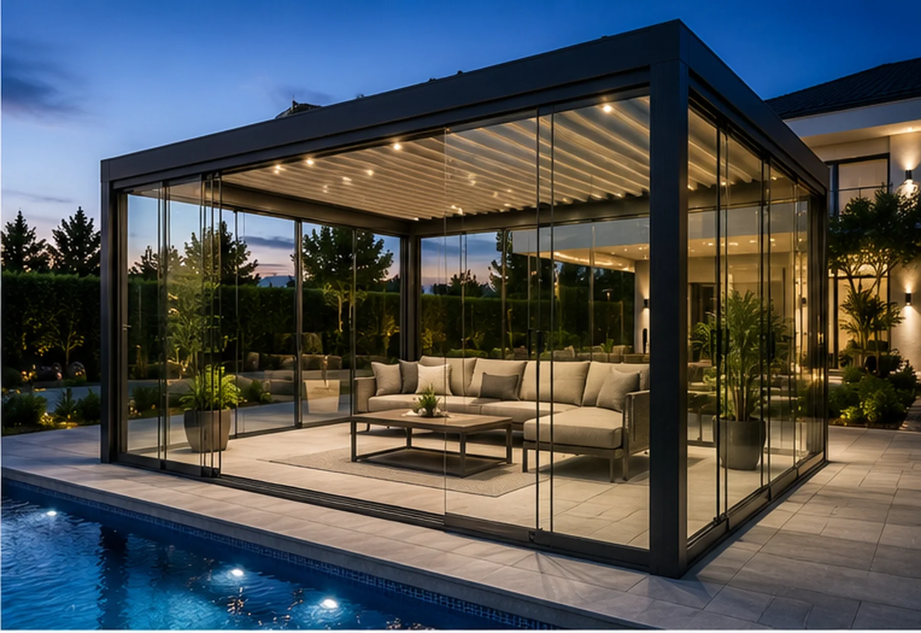 Karabük villa bahçesinde ölçüye özel modern pergola sistemi