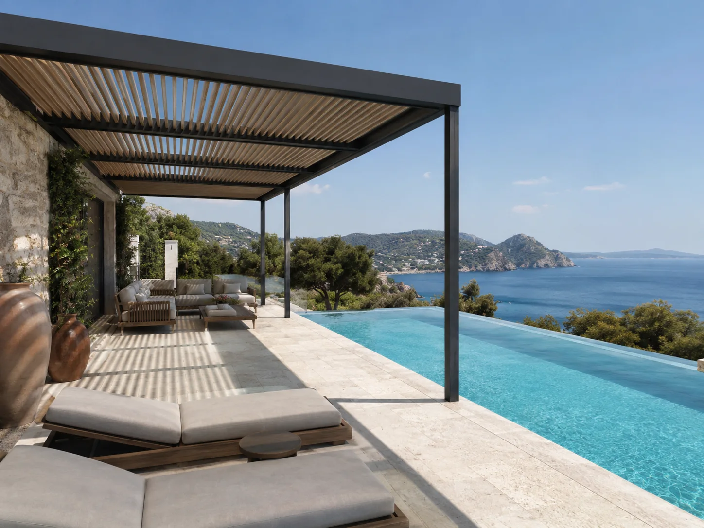 Muş villa bahçesinde ölçüye özel modern pergola sistemi