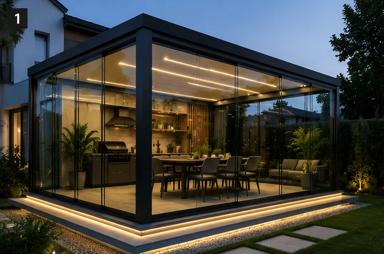 Sivas villa bahçesinde ölçüye özel modern pergola sistemi