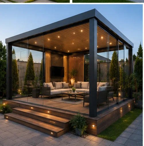 Trabzon villa bahçesinde ölçüye özel modern pergola sistemi