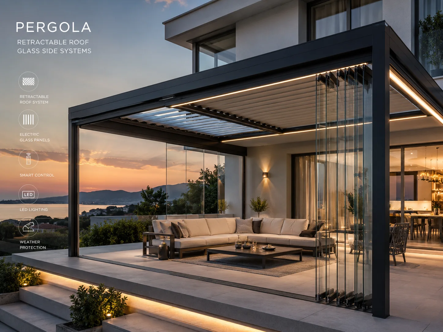 Balkon korkuluğu ve tavanına gergin biçimde uygulanan şeffaf fermuarlı branda montajı